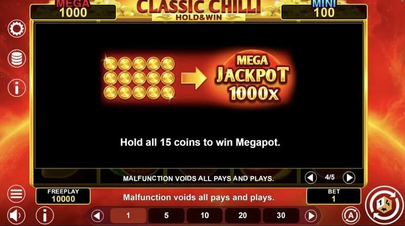 Classic Chilli Hold & Win - simbol melekat dalam pusingan pegangan